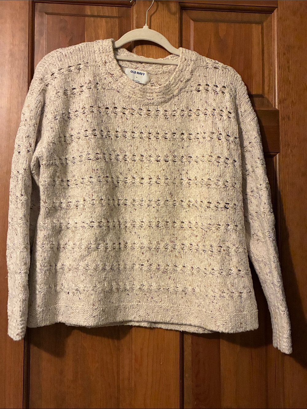 Old Navy Cream/Oatmeal and Speckled Openwork Crewneck Sweater